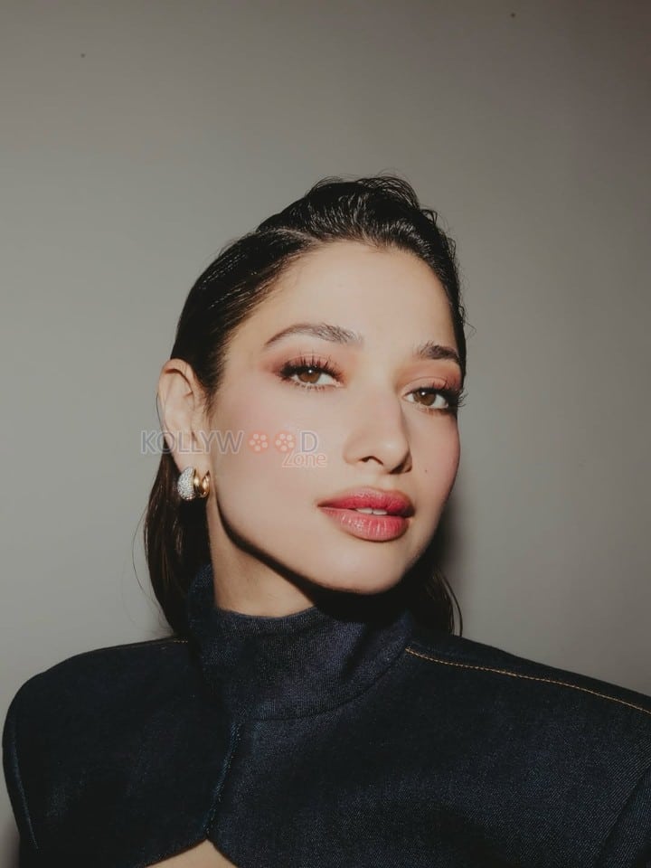 Glam Beauty Tamannaah Bhatia in a Striking Denim Bodycon Dress Photos 02
