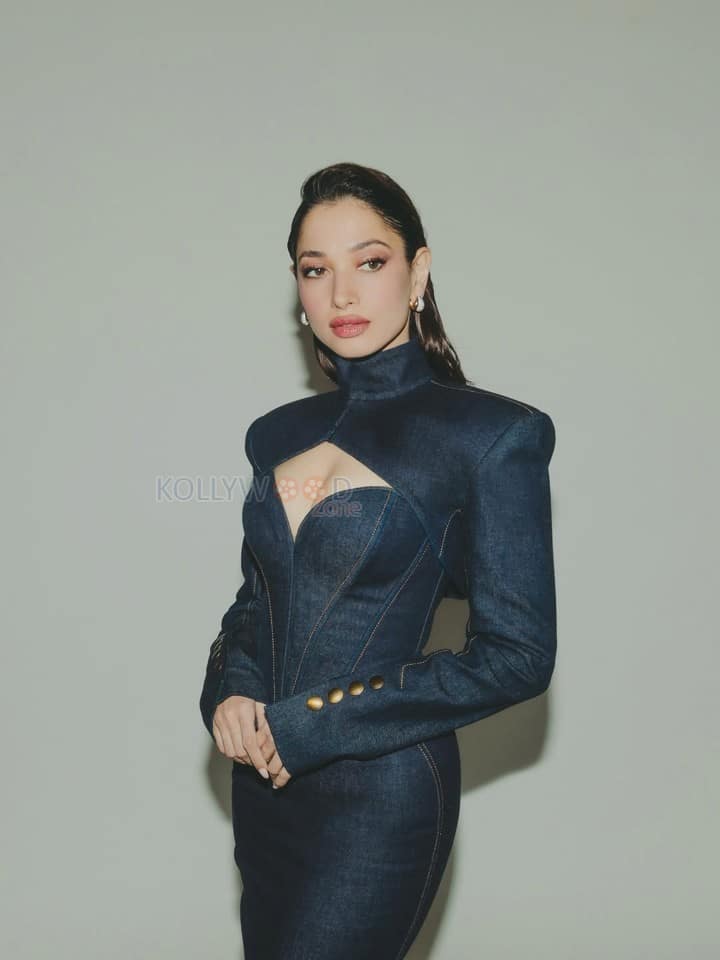 Glam Beauty Tamannaah Bhatia in a Striking Denim Bodycon Dress Photos 03