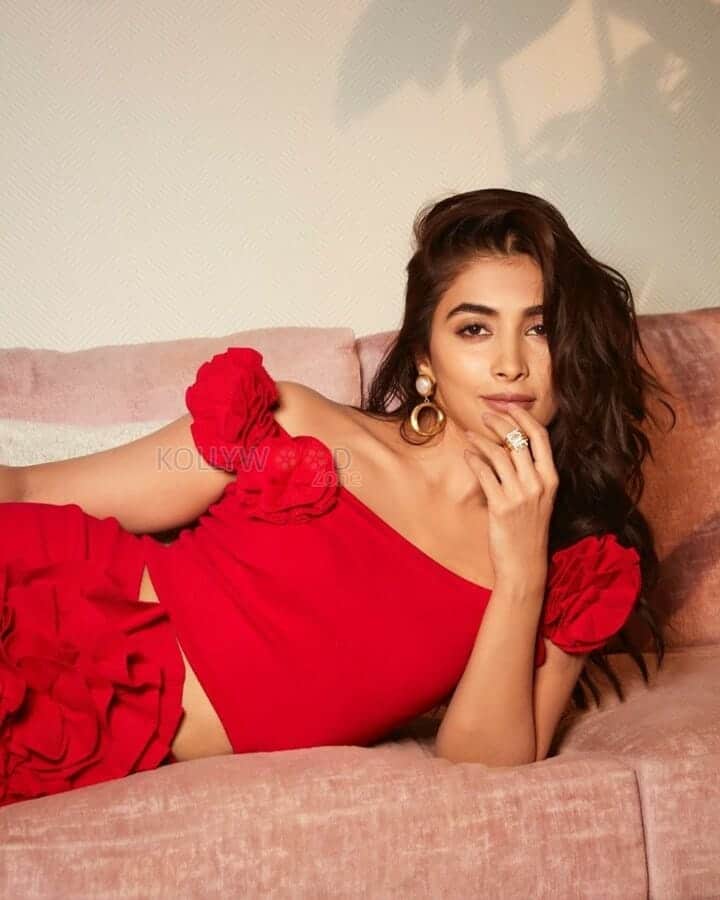 Glam Pooja Hegde in a Red Dress Pictures 01