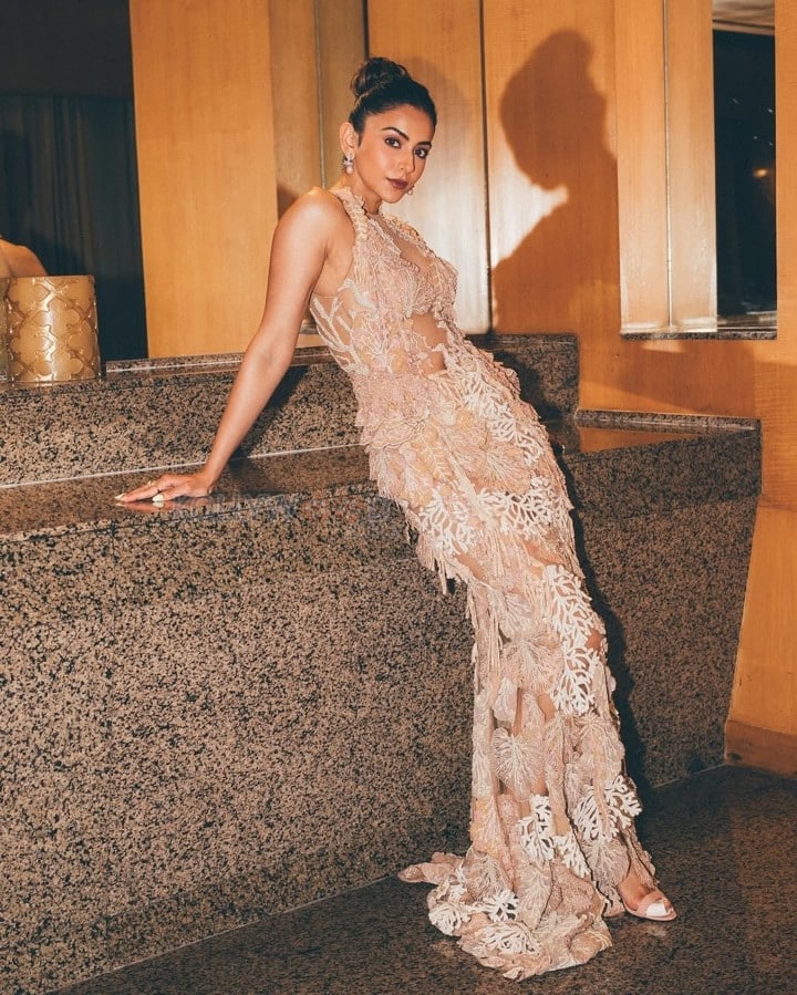 Glamorous Rakul Preet Singh in a Sheer Ivory Gown Photos 05