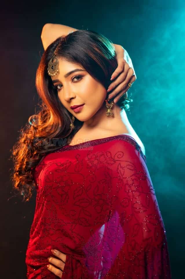 Glamorous Sakshi Agarwal in Red Saree Photoshoot Pictures 03
