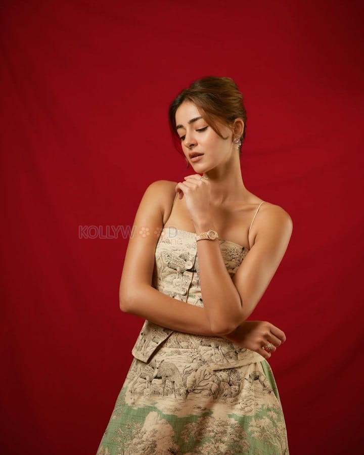 Gorgeous Ananya Panday in a Two Piece Floral Midi Skirt with a Bustier Strap Top Photos 05