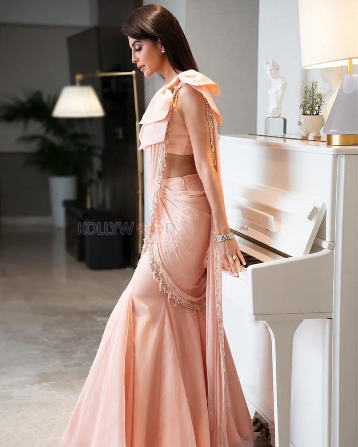 Gorgeous Jacqueliene Fernandez in a Blush Pink Saree Photoshoot Pictures 06