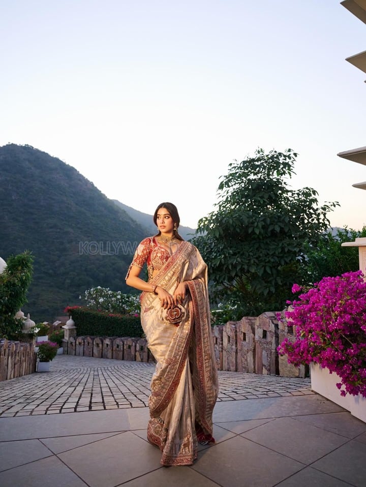Gorgeous Janhvi Kapoor in a Traditional Saree with an Embroidered Ornate Red Blouse Photos 01