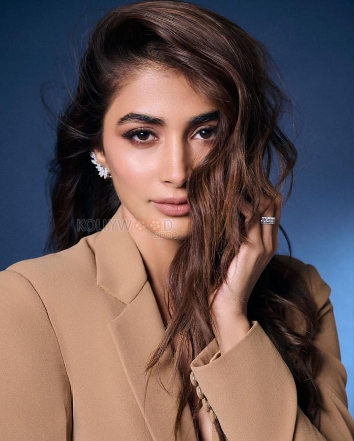Gorgeous Pooja Hegde in a Brown Suit Photos 02