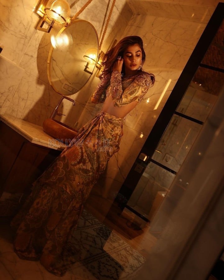 Gorgeous Pooja Hegde in a Sequined Crop Top with a Matching Skirt Photos 03