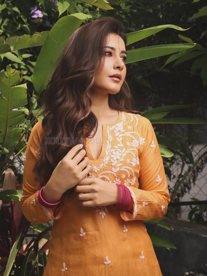 Gorgeous Raashi Khanna in a Mustard Yellow Embroidered Kurta Pictures 01