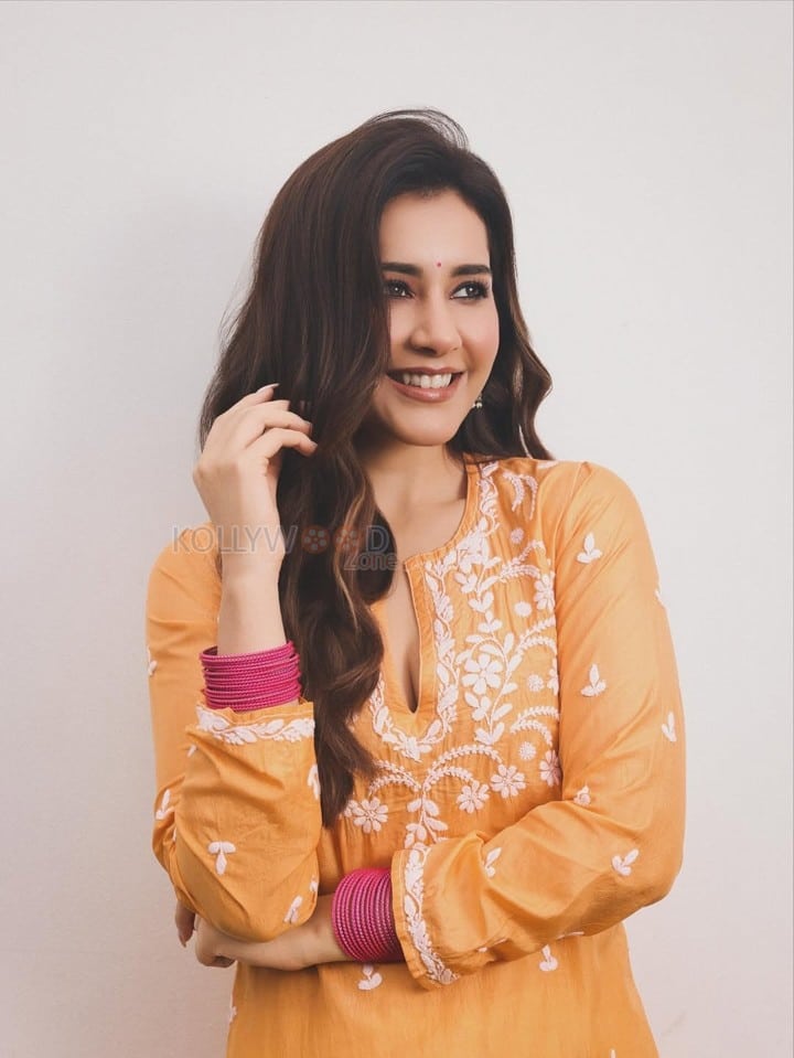 Gorgeous Raashi Khanna in a Mustard Yellow Embroidered Kurta Pictures 02