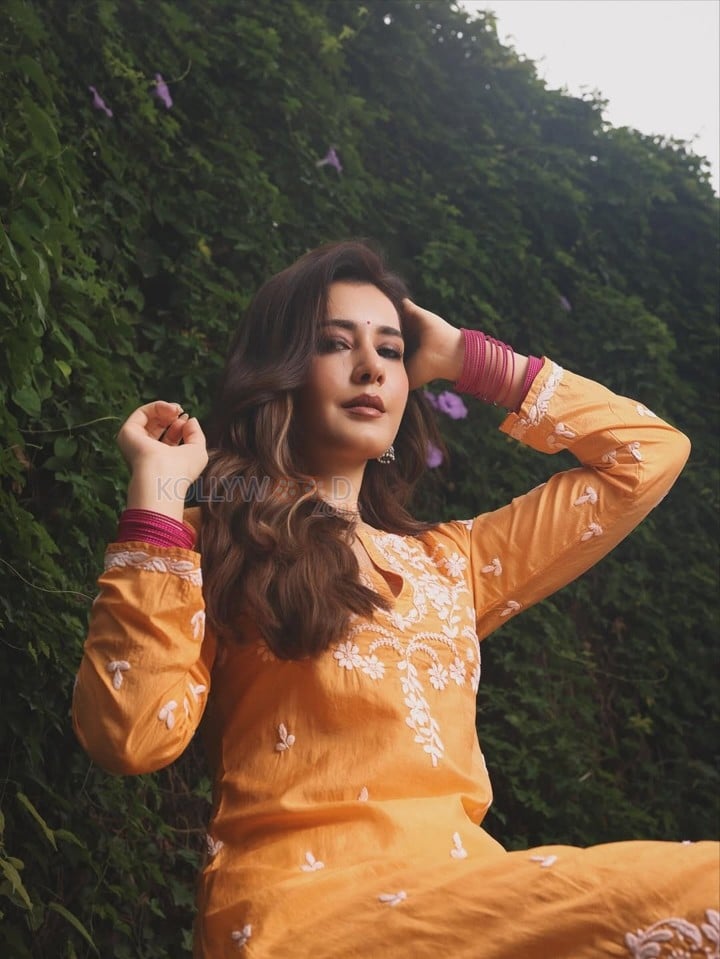 Gorgeous Raashi Khanna in a Mustard Yellow Embroidered Kurta Pictures 05