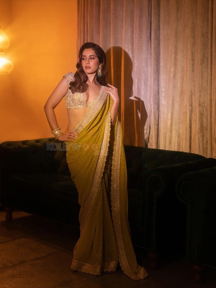 Gorgeous Raashi Khanna in a Mustard Yellow Saree with an Embellished Border and a Golden Embroidered Blouse Pictures 09