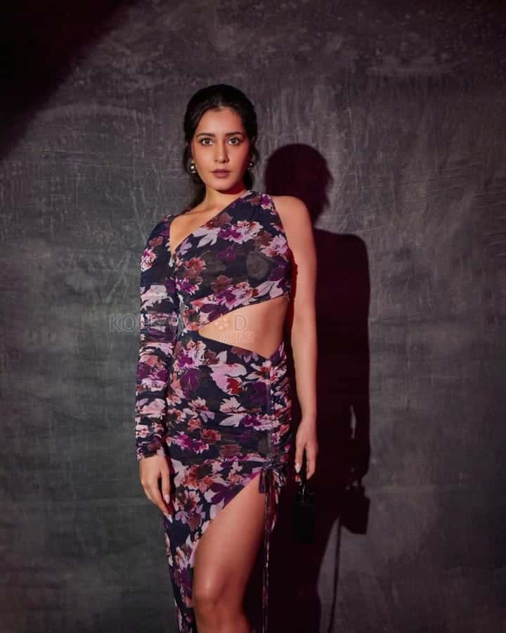 Gorgeous Raashi Khanna in a Purple Floral Cutout Dress Pictures 04