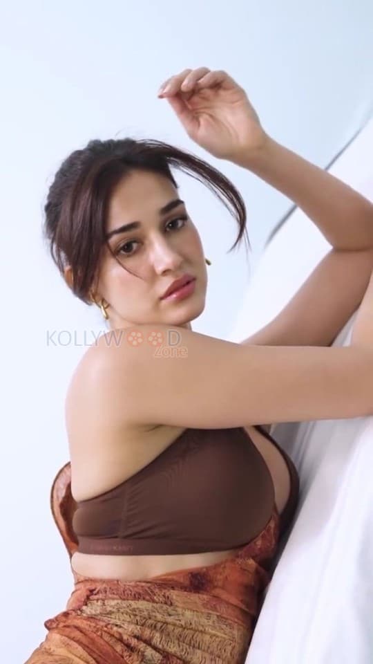 Hot Disha Patani in a Brown Bralette and Dress Photos 04
