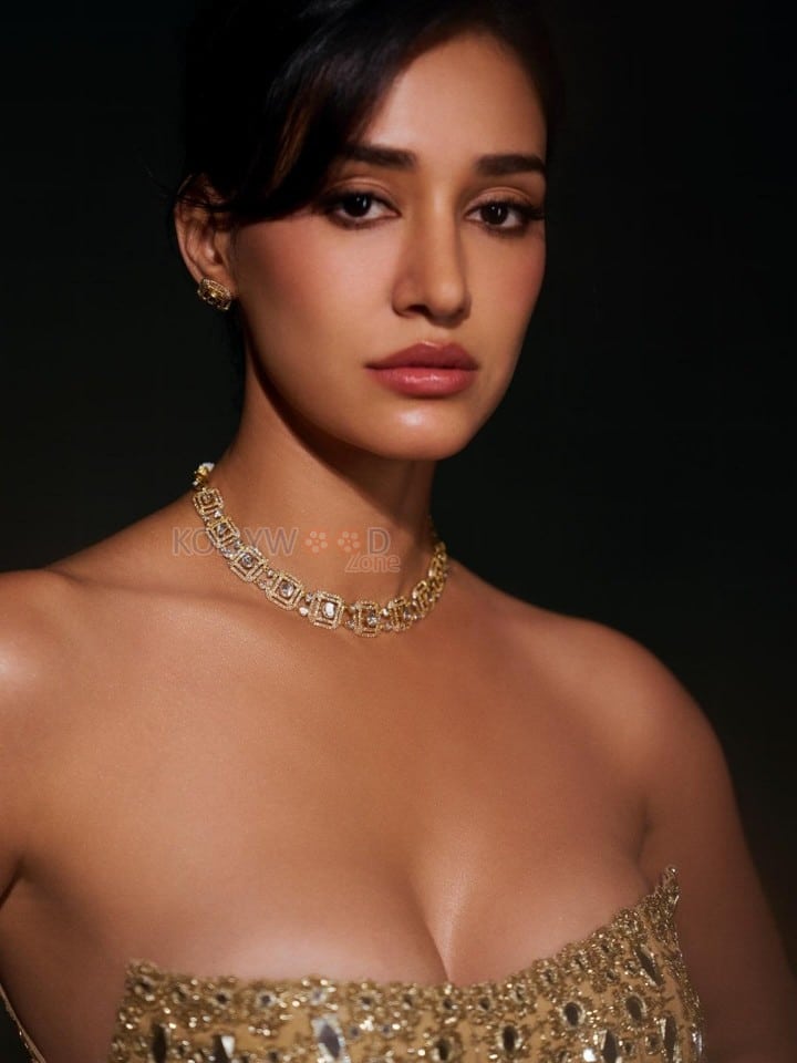 Hot Disha Patani in a Soft Gold Strapless Bodycon Gown Photos 03