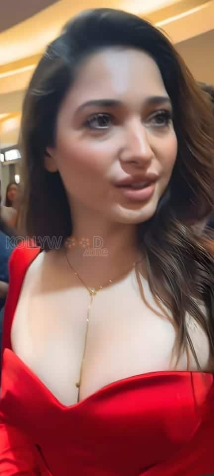 Hot Tamannaah Bhatia Cleavage in a Revealing Red Dress Photos 02