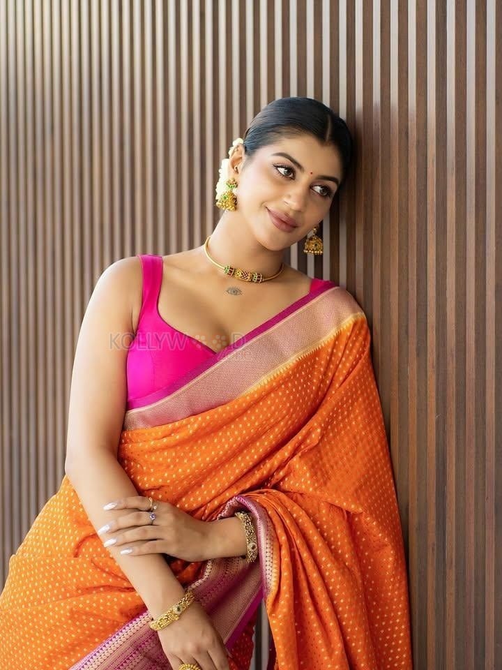 Hot Yashika Aannand in a Pink and Orange Saree Pictures 01