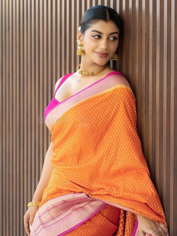 Hot Yashika Aannand in a Pink and Orange Saree Pictures 02