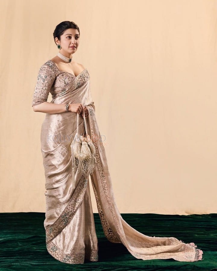 Mesmerizing Pranitha Subhash in a Cream Silk Saree with an Embroidered Blouse Photos 06