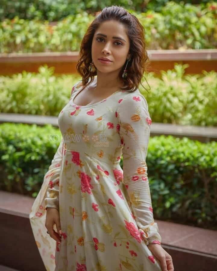 Nushrratt Bharuccha in a Floral Anarkali Dress Photos 01