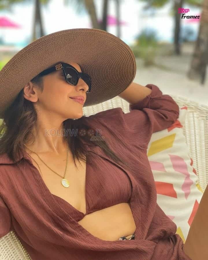 Rakul Preet Singh in a Brown Lingerie Maldives Holiday Photos 04