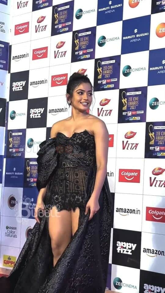 Rashmika Mandanna Bold in Sexy Black Short Skirt Photos 01