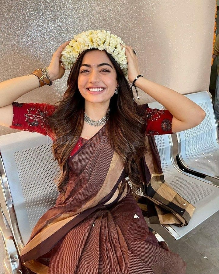 Rashmika Mandanna in Saree and Flowers Pictures