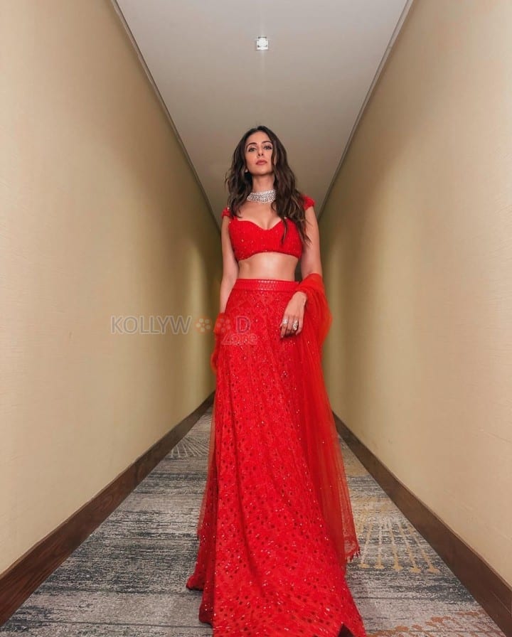 Ravishing Rakul Preet Singh in a Red Embroidered Lehenga Choli with 3D Blouse Photos 03