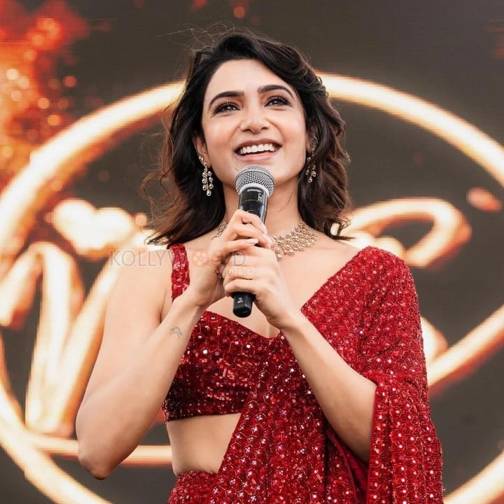 Samantha Ruth Prabhu in a Red Sequin Embroidered Saree and Blouse Photos 01
