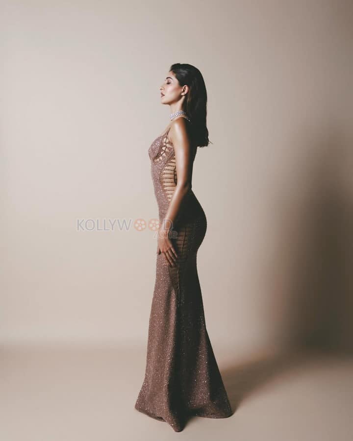 Sensual Ananya Panday in a Metallic Rose Bodycon Gown Photos 03