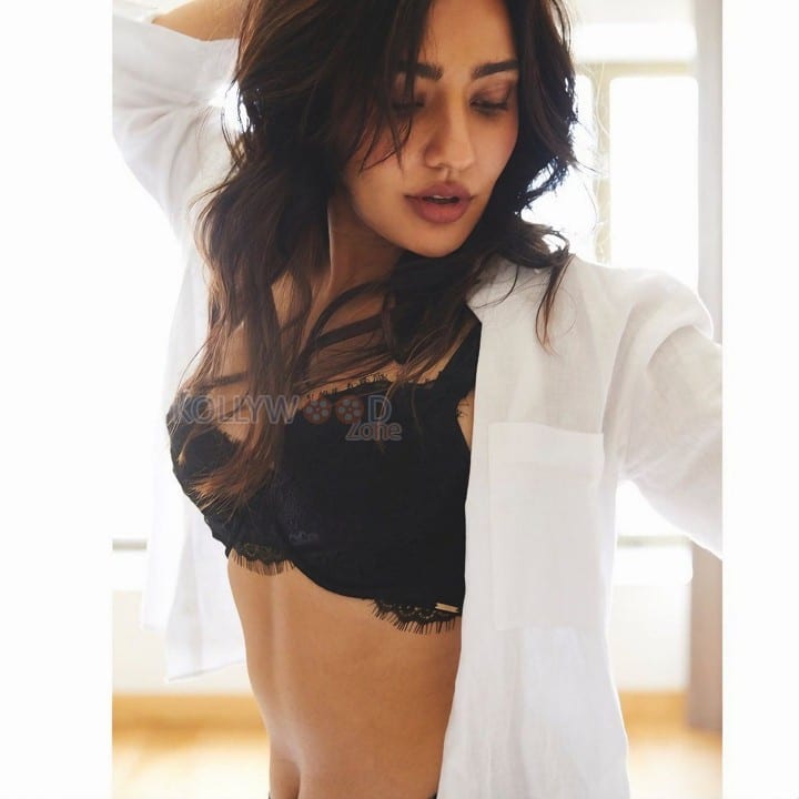 Sensuous Diva Neha Sharma in a Two Piece Black Lace Lingerie with a White Shirt Pictures 04