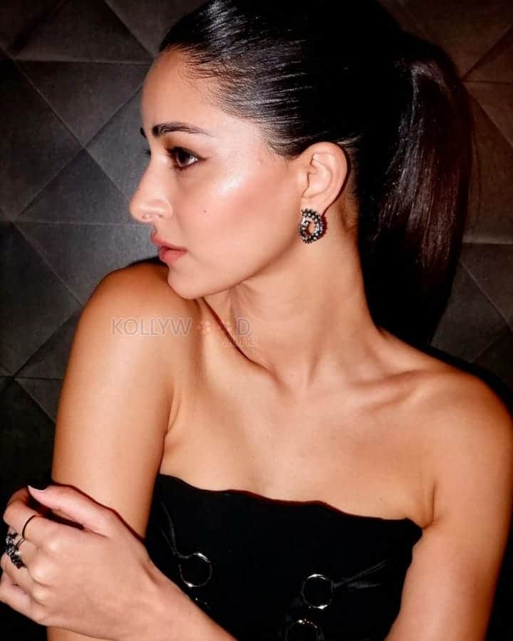 Sexy Ananya Panday in a Black Harness Dress Pictures 02