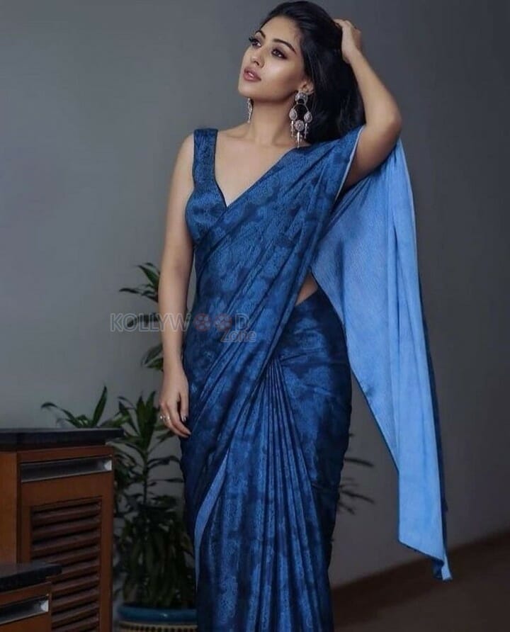 Sexy Anu Emmanuel in Blue Saree Pictures