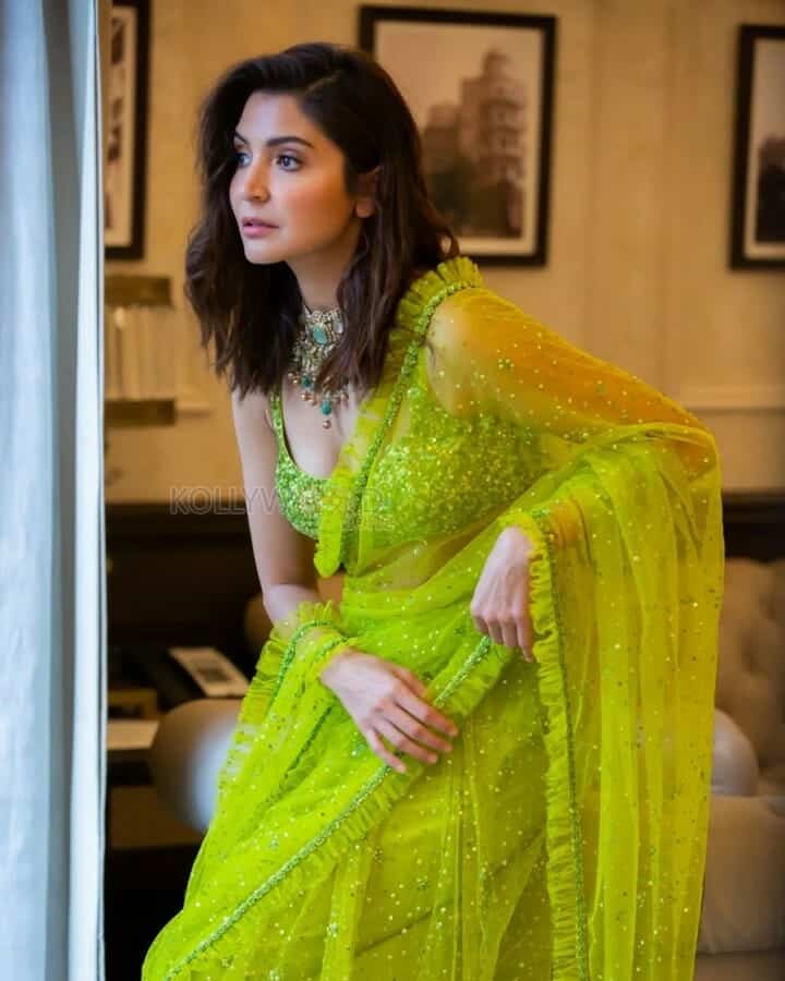 Sexy Anushka Sharma in a Transparent Green Saree Photoshoot Pictures 03