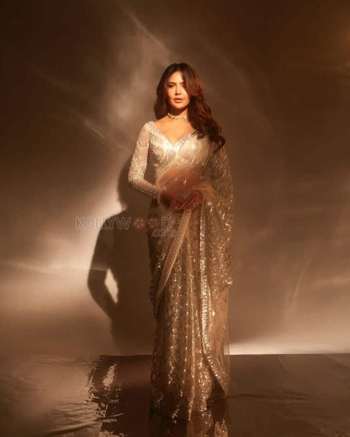 Sexy Golden Girl Esha Gupta in Saree Photos 02