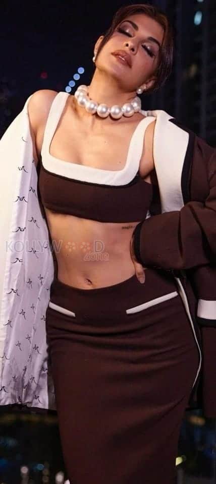 Sexy Jacqueline Fernandez in a Black and White Crop Top Pictures 01
