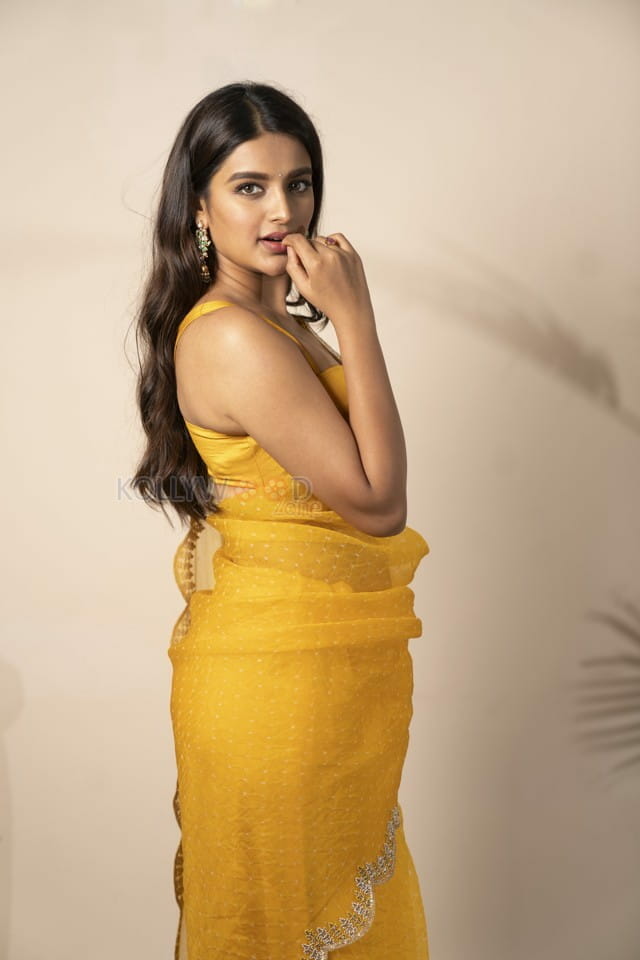 Sexy Nidhhi Agerwal Yellow Saree Photoshoot Stills