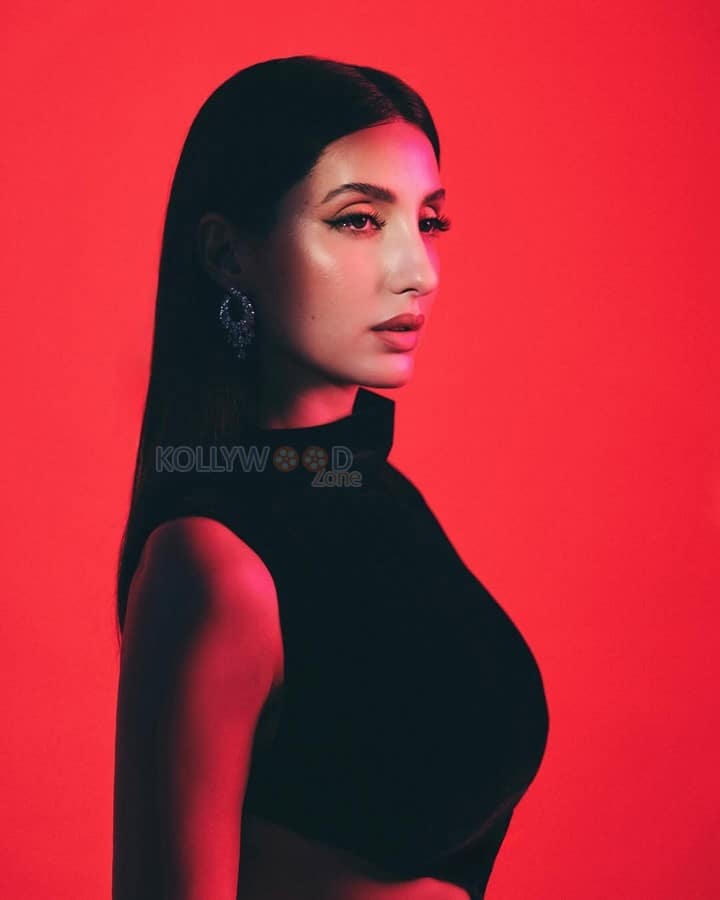 Sexy Nora Fatehi in a Velvet Front Cut Out Dress for Principle Magazine Photos 05