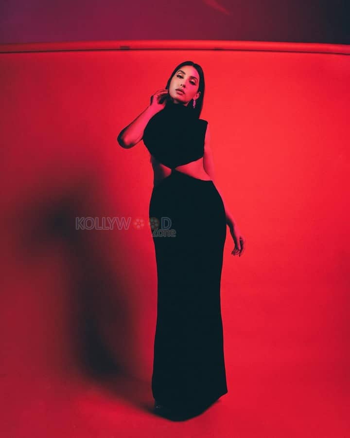 Sexy Nora Fatehi in a Velvet Front Cut Out Dress for Principle Magazine Photos 07