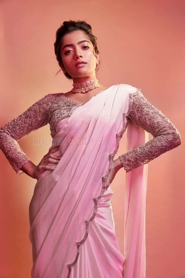 Sexy Rashmika Mandanna in a Pink Saree Photoshoot Pictures 01