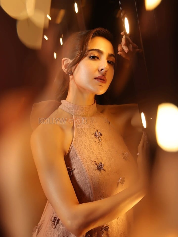 Sexy Sara Ali Khan in a Blush Pink Halter Mini Dress with a Flared Skirt Photos 01