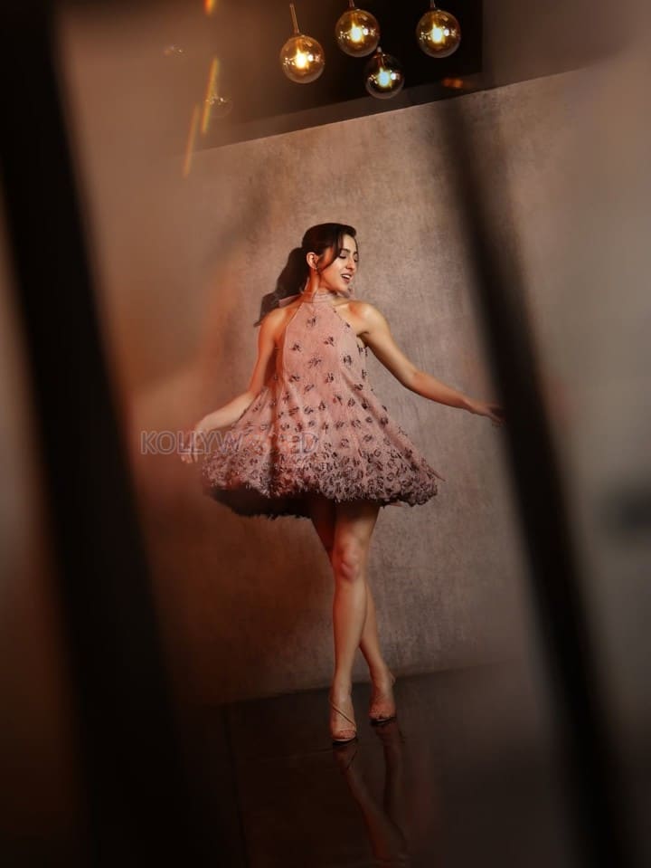 Sexy Sara Ali Khan in a Blush Pink Halter Mini Dress with a Flared Skirt Photos 02