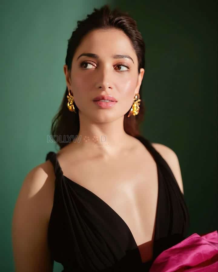 Sexy Tamanna Bhatia in a Plunging Black Dress Photos 04