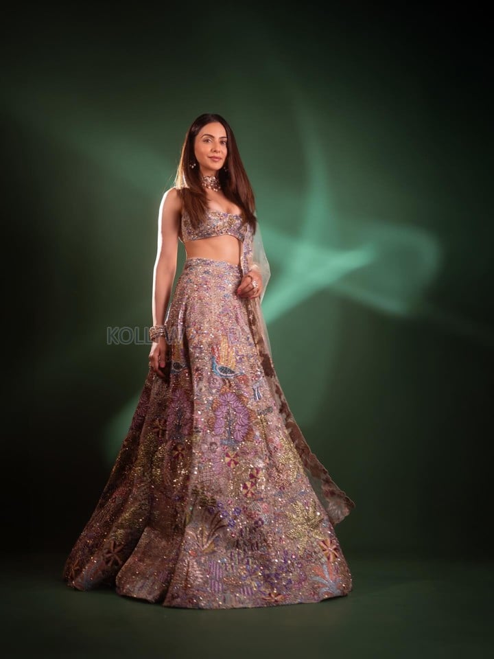 Sparkling Rakul Preet Singh in a Lilac Sequined Embroidered Lehenga with Sleeveless Blouse Photos 05