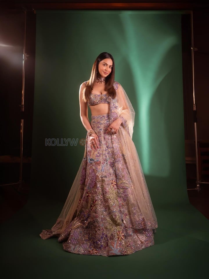Sparkling Rakul Preet Singh in a Lilac Sequined Embroidered Lehenga with Sleeveless Blouse Photos 06