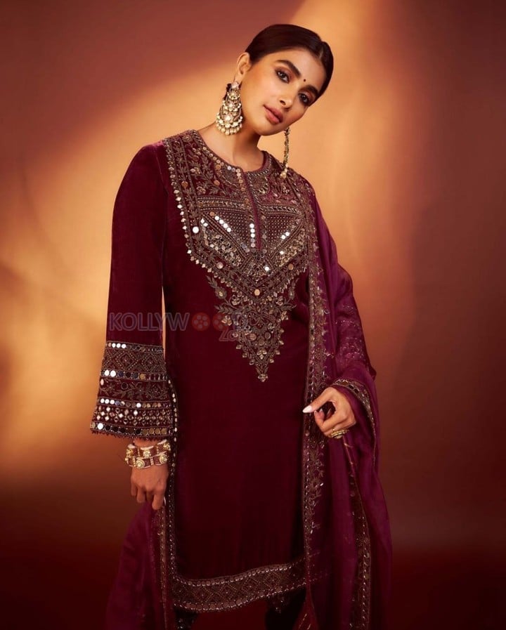 Stunning Pooja Hegde in a Velvet Salwar Kurta Photos 02