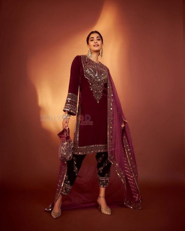 Stunning Pooja Hegde in a Velvet Salwar Kurta Photos 03
