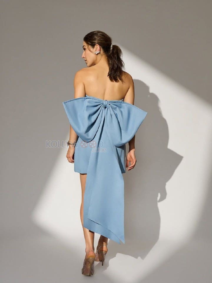 Stunning Sara Ali Khan in a Blue Mini Dress with a Back Bow Photos 02