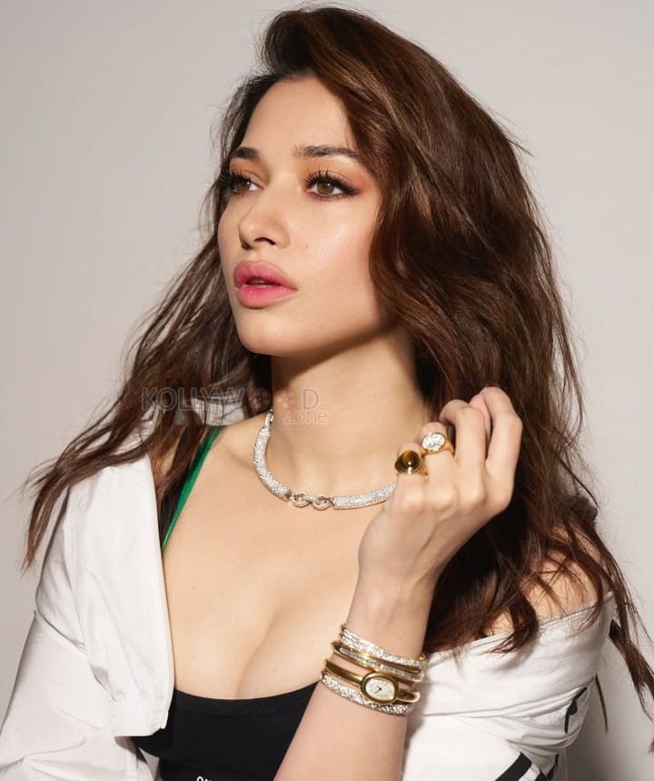 Stunning Tamannaah Bhatia in a Black Bralette Cropped Jacket and Sequinned Pants Photos 01
