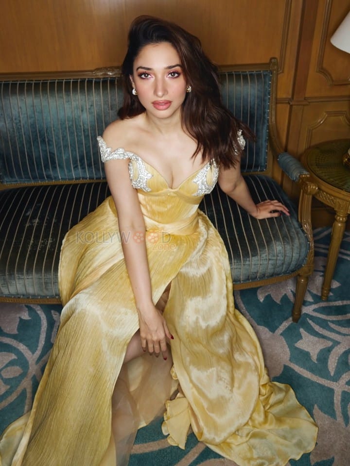 Stunning Tamannaah Bhatia in a Golden Structured Manish Malhotra Gown Photos 05