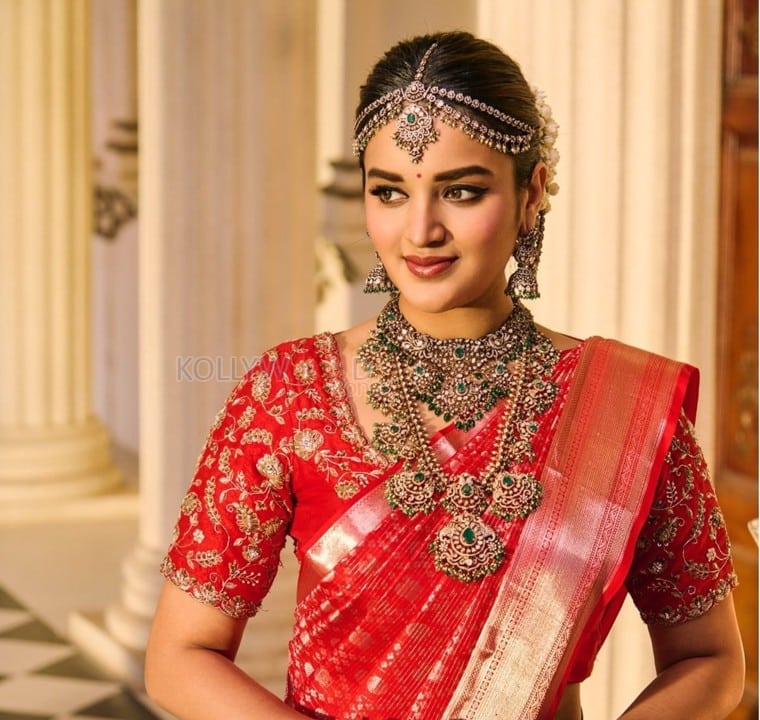 The Raja Saab Actress Nidhhi Agerwal in a Traditional Wedding Saree Photos 01