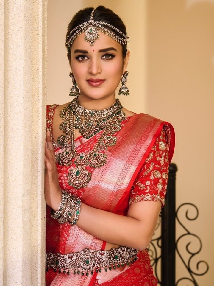 The Raja Saab Actress Nidhhi Agerwal in a Traditional Wedding Saree Photos 03